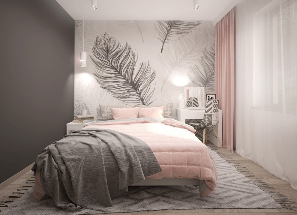 تصميم غرفة نوم الطفل مع النسيج الوردي.