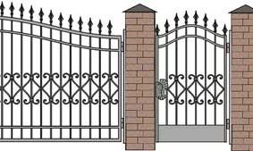 Scheme of forged gates on brick poles
