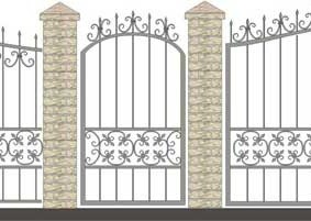 Schéma de la clôture forgée avec une porte