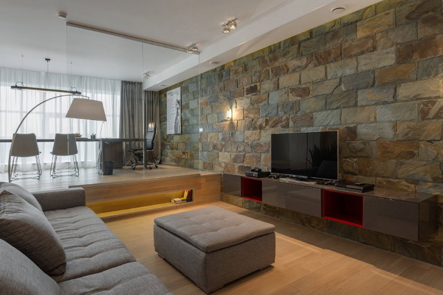 Decor stone accent living room wall