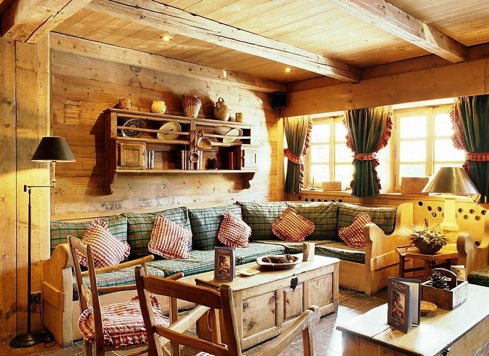 Accent wall decoration in the living room of a wooden house