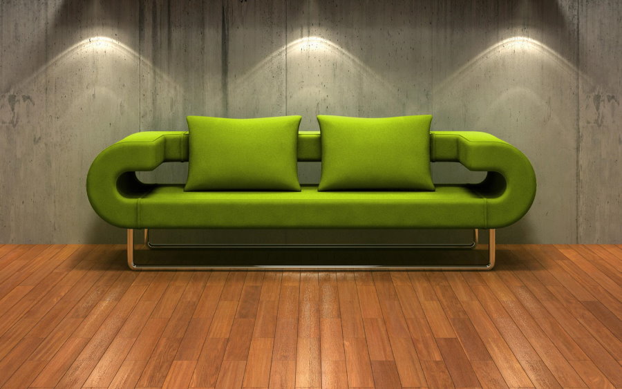 Šiuolaikiška žalia, aukštųjų technologijų sofa