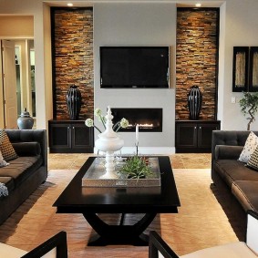 Decor stone niches in the living room wall