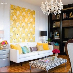 Yellow accent over white sofa