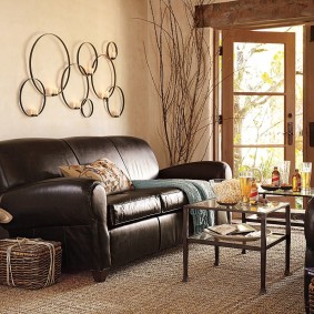 Folding sofa with leather upholstery