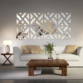 Mirror panel over the sofa in the hall