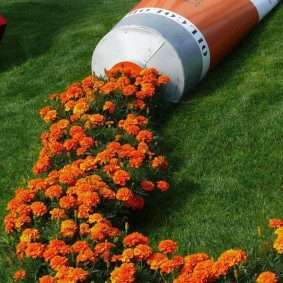 Original flowerbed with orange marigolds