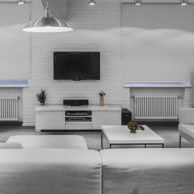 Interior of a living room in a white loft