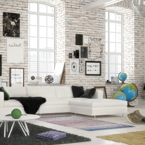 Brick wall in industrial style living room.