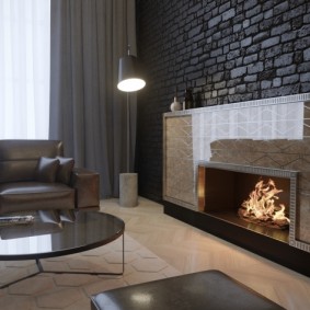 Loft style living room interior with bio fireplace