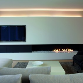 Biofuel fireplace sa isang minimalist na sala