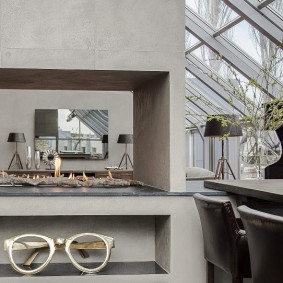 Double-sided attic fireplace