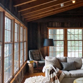 Wooden frames on the windows of the living room