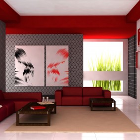 Nội thất màu đỏ tía trong phòng khách hiện đại