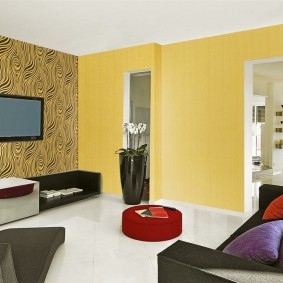 Yellow wall with wallpaper for painting
