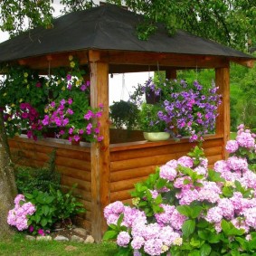 Διακόσμηση κορνίζας κήπου με λουλούδια σε γλάστρες