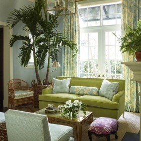 Palm trees in the living room interior