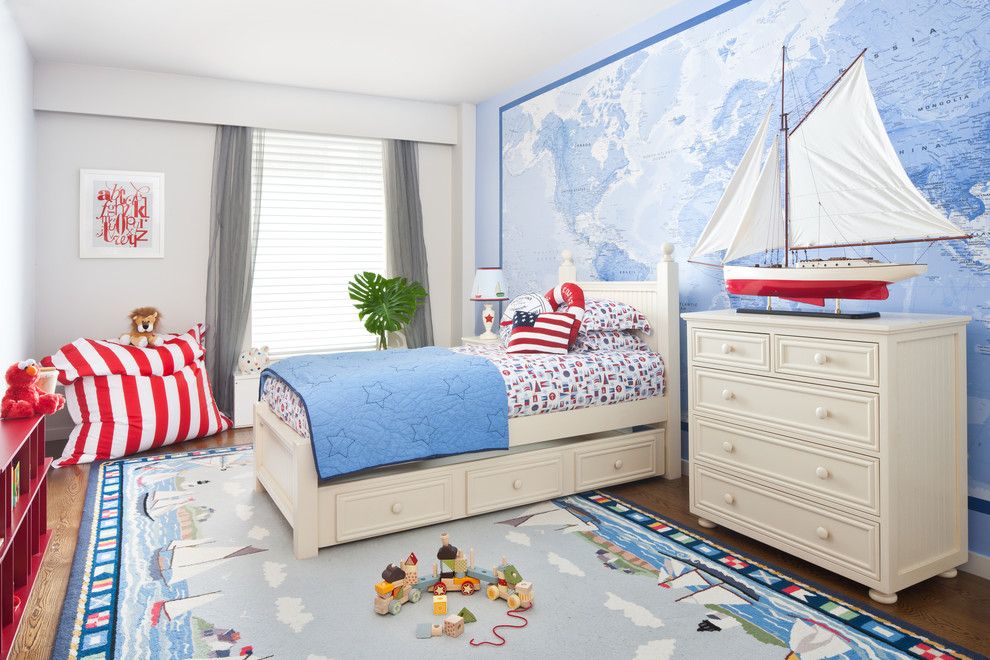 تصميم غرفة الطفل بألوان زرقاء.