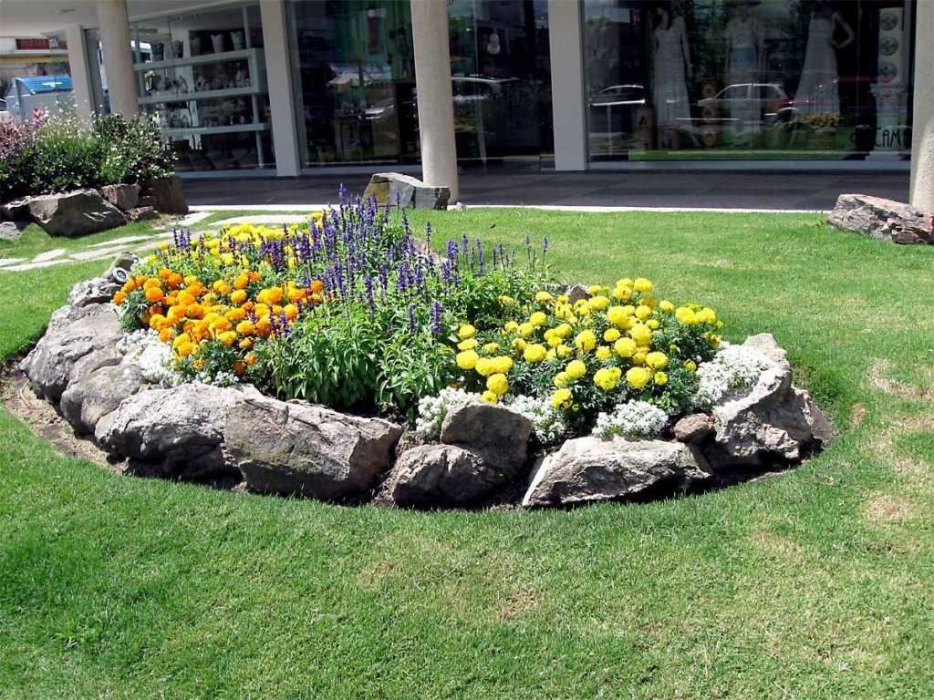 flower bed made of stone photo