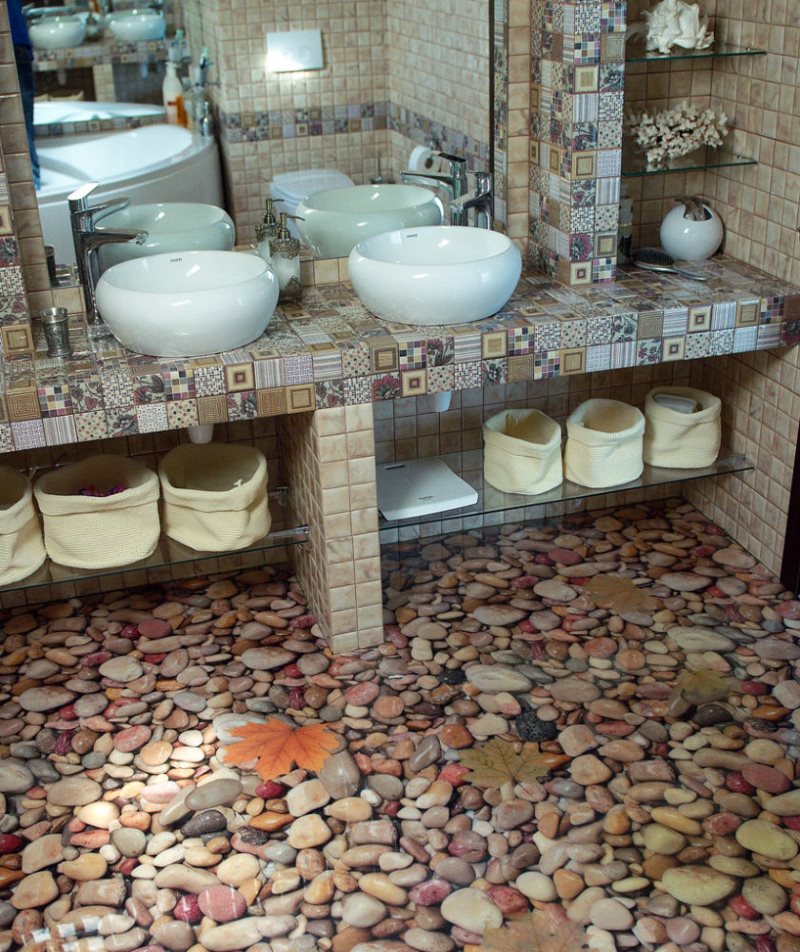 Μεγάλο πάτωμα με 3d αποτέλεσμα στο εσωτερικό του μπάνιου
