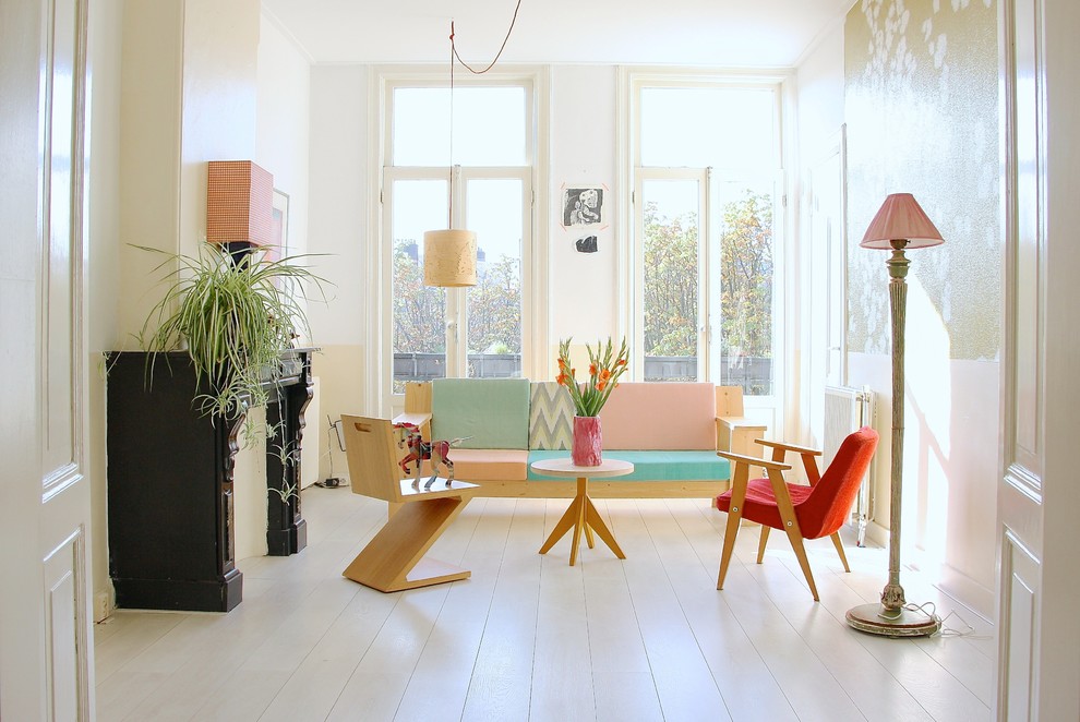 Bright living room in pastel colors
