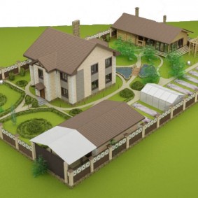 Planul unei zone suburbane cu o casă și clădiri