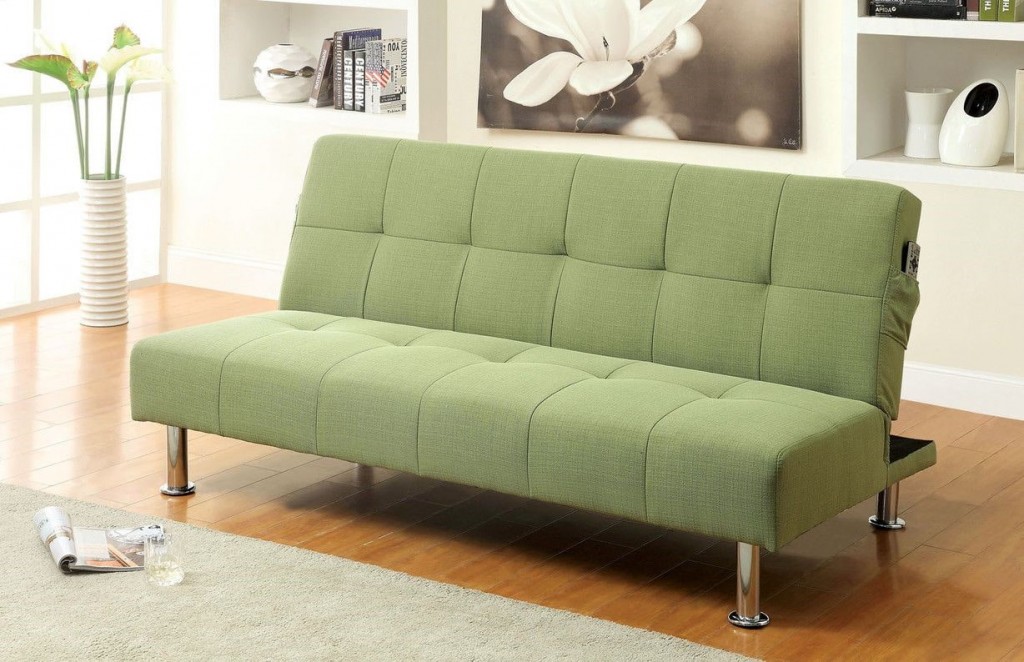 Folding sofa with green upholstery