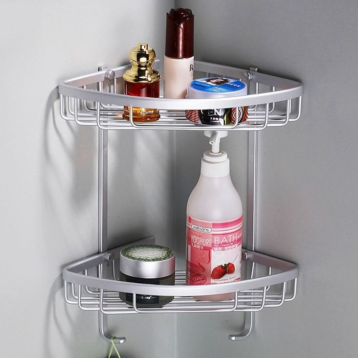 Corner shelf in the bathroom with painted walls