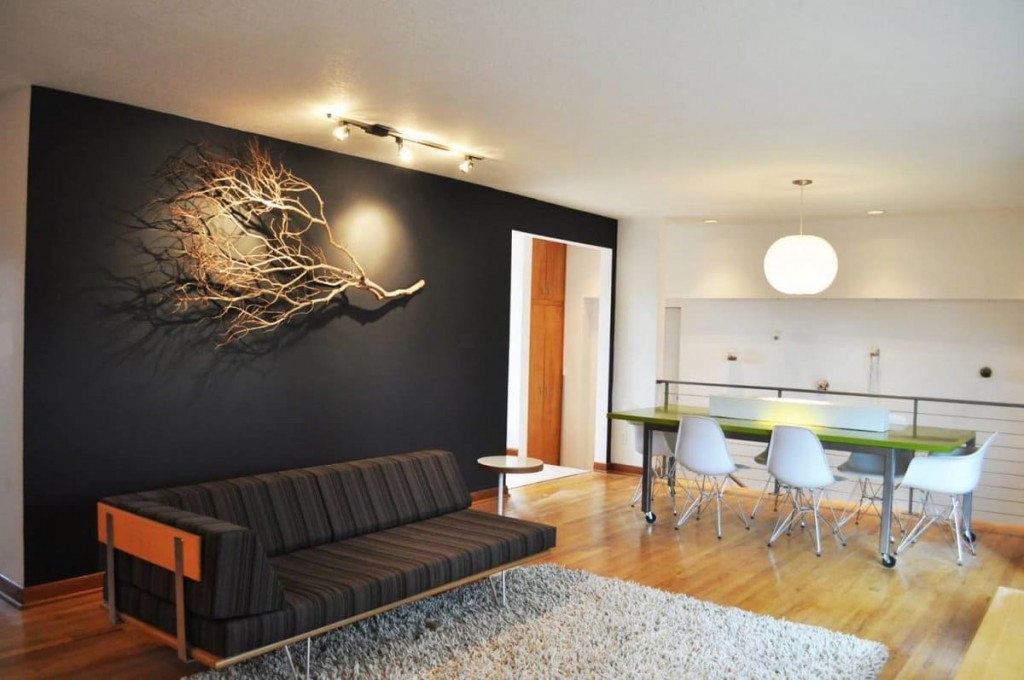 Decor dry branch accent wall in the hall