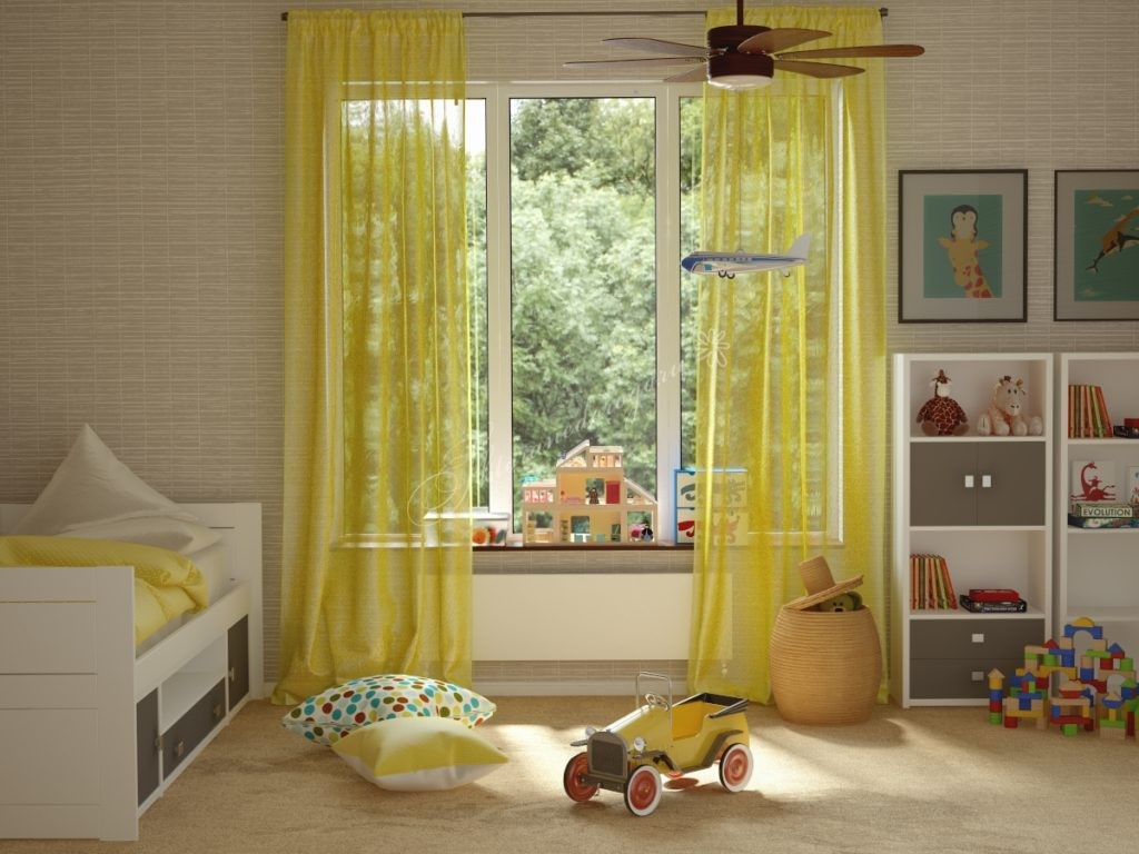 טול צהוב בחדר של ילד קטן