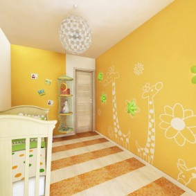 טפט צהוב בחדר ילדים קטן