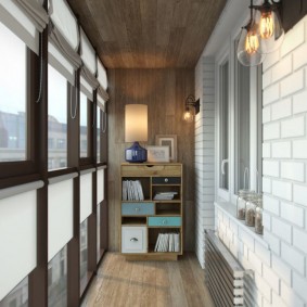 Design of closed balcony with wooden ceiling
