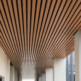 Loggia ceiling decor with wooden slats