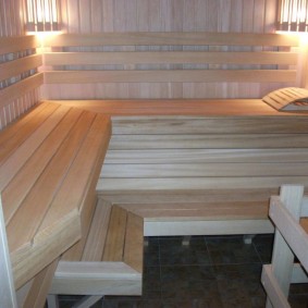 Comfortable shelves in the steam room