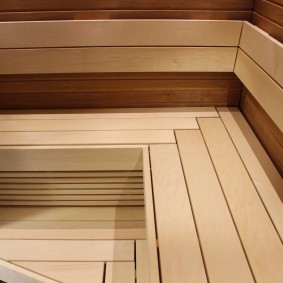 Wooden slats on a bench in a double room