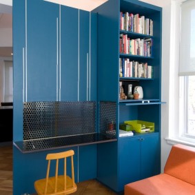 Blue partition with folding table