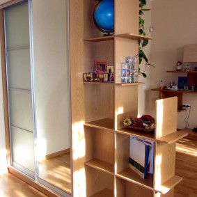 Sliding wardrobe and shelving with open shelves
