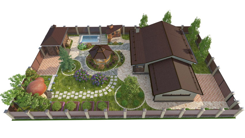 Σχέδιο ορθογώνιου οικοπέδου με μπανιέρα και πισίνα