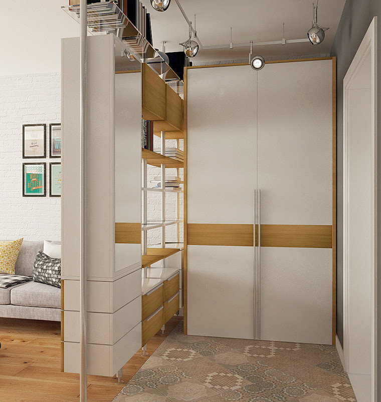 Zoning the apartment with a corner partition from furniture